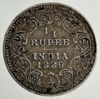 1886 India 1/4 Quarter Rupee Silver Coin | Fine Collectable Grade