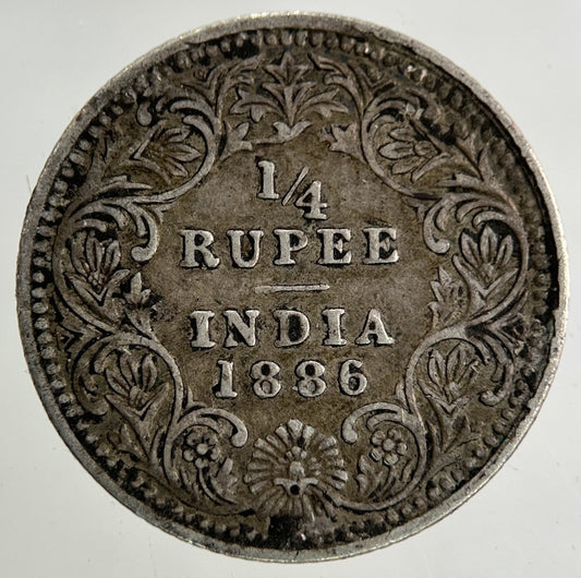 1886 India 1/4 Quarter Rupee Silver Coin | Fine Collectable Grade