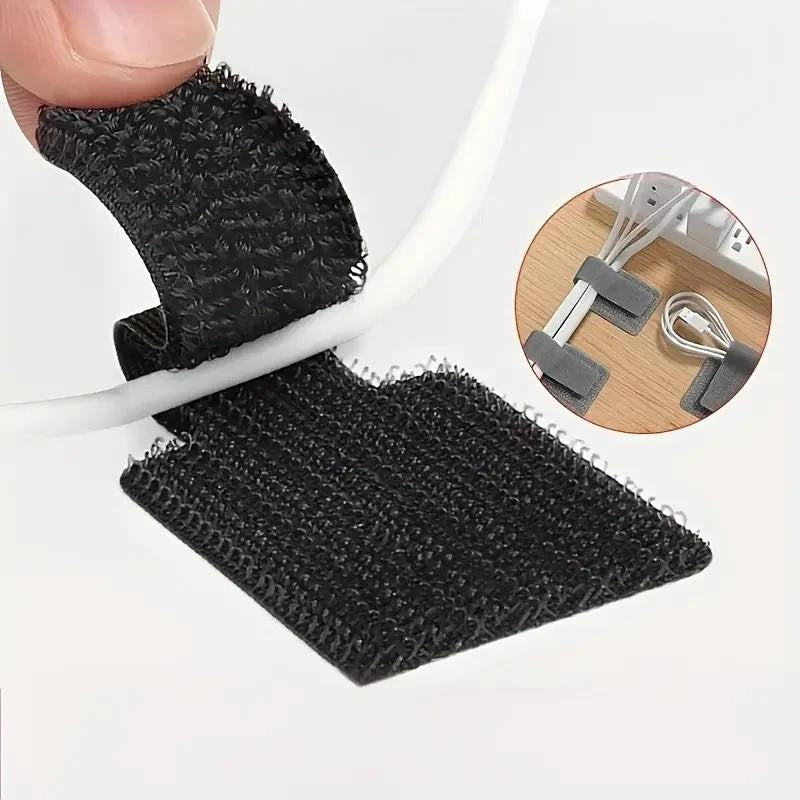20 x Self - Adhesive Heavy - Duty Hook & Loop Organiser Cable Ties Black - UK Stock