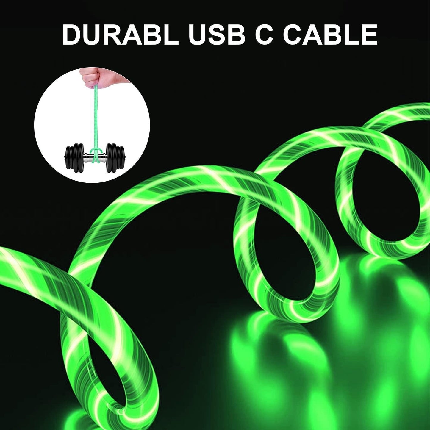 Type - C Green Flowing LED USB Cable Charging Cable Multi Charger iPhone Type C