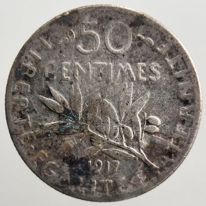 1917 France 50 Centimes Silver Coin | Collectable Grade