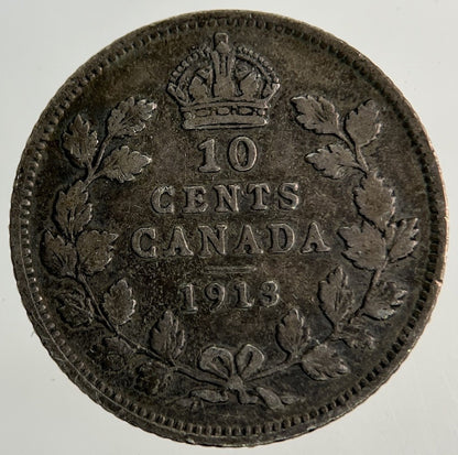 1913 Canada 10 Cents Silver Coin | Fine Collectable Grade