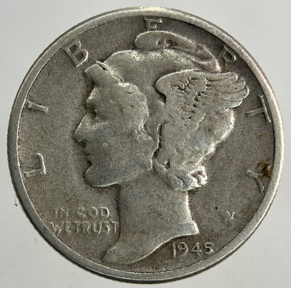 1945 - D US USA Mercury Dime Silver Coin | Fine Collectable Grade