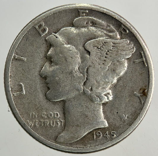 1945 - D US USA Mercury Dime Silver Coin | Fine Collectable Grade