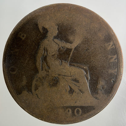 1890 Victoria One Penny Coin | Worn Grade