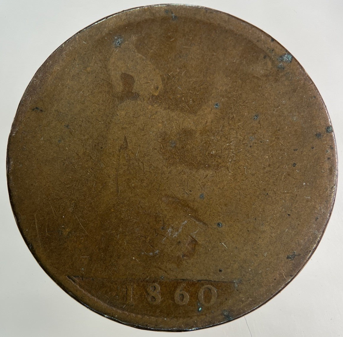 1860 Victoria One Penny Coin | Worn Grade