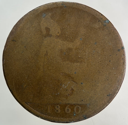 1860 Victoria One Penny Coin | Worn Grade