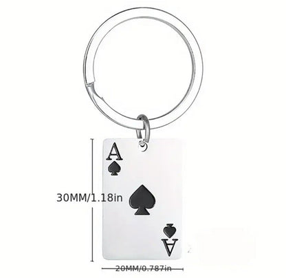 Mini Metal Black Ace Playing Card Keyring Premium Keychain Gift UK