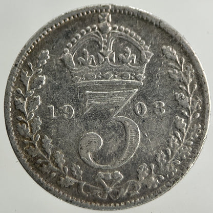 1908 Edward VII Threepence Silver Coin | Fine Collectable Grade