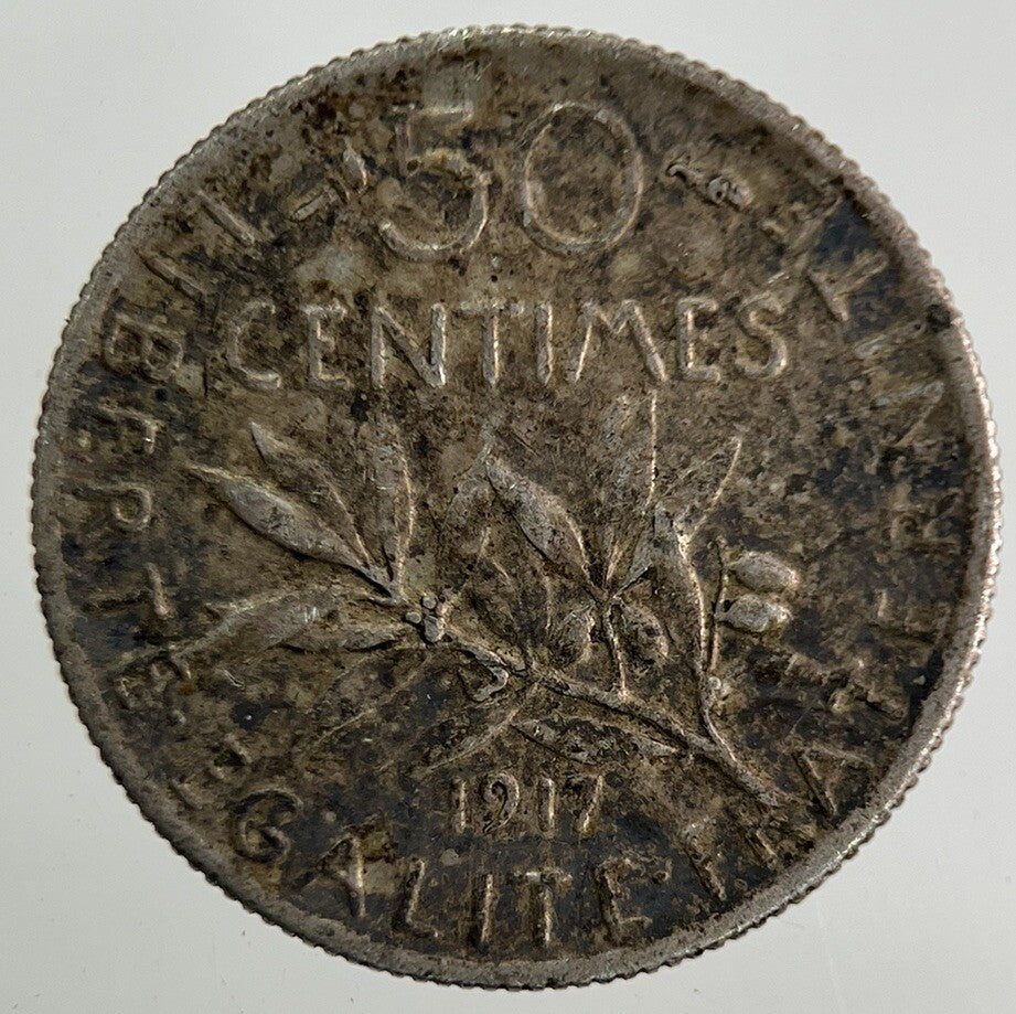 1917 France 50 Centimes Silver Coin | Fine Collectable Grade