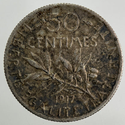 1917 France 50 Centimes Silver Coin | Fine Collectable Grade