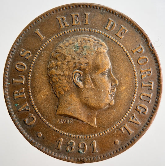1891 Portugal 20 Reis Coin | Fine Collectable Grade | a2531