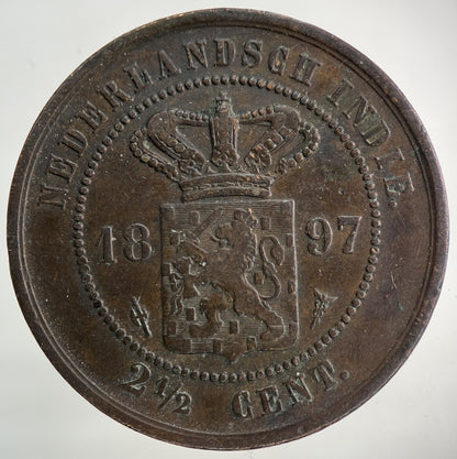 1897 Netherlands East Indies 2 1/2 Cents Coin | Collectable Grade