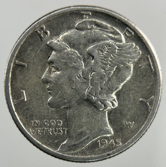 1945 US USA Mercury Dime Silver Coin | Fine Collectable Grade
