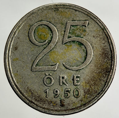 1950 Sweden 25 Ore Silver Coin | Fine Collectable Grade