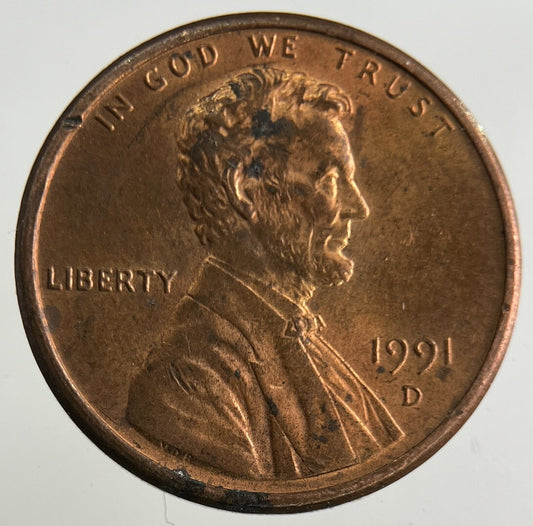 1991 - D US USA One Cent Coin | Fine Collectable Grade