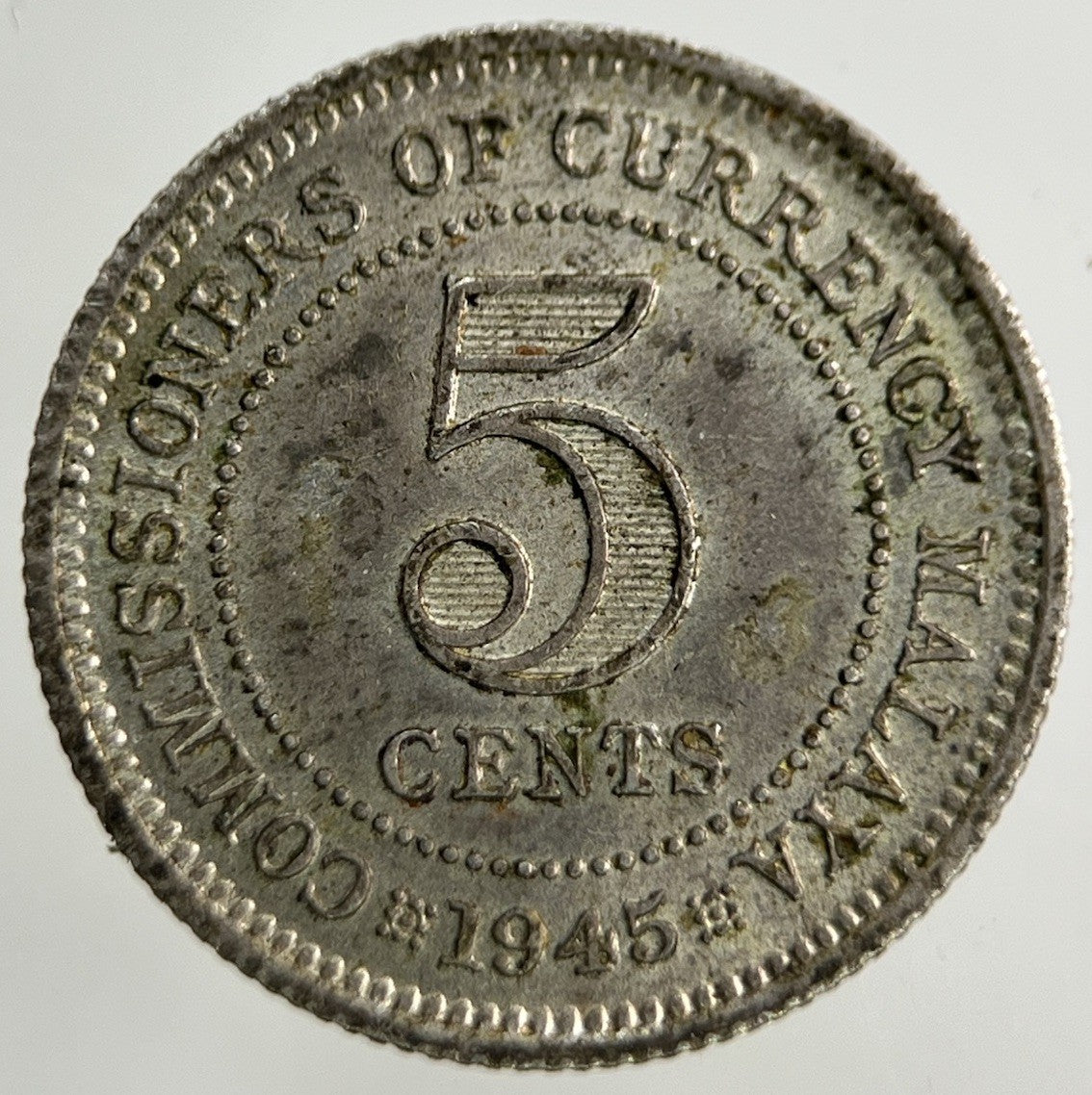 1945 Malaya Settlement Straits 5 Cents Coin | Fine Collectable Grade