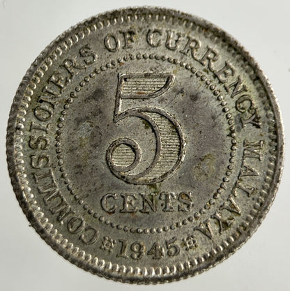 1945 Malaya Settlement Straits 5 Cents Coin | Fine Collectable Grade