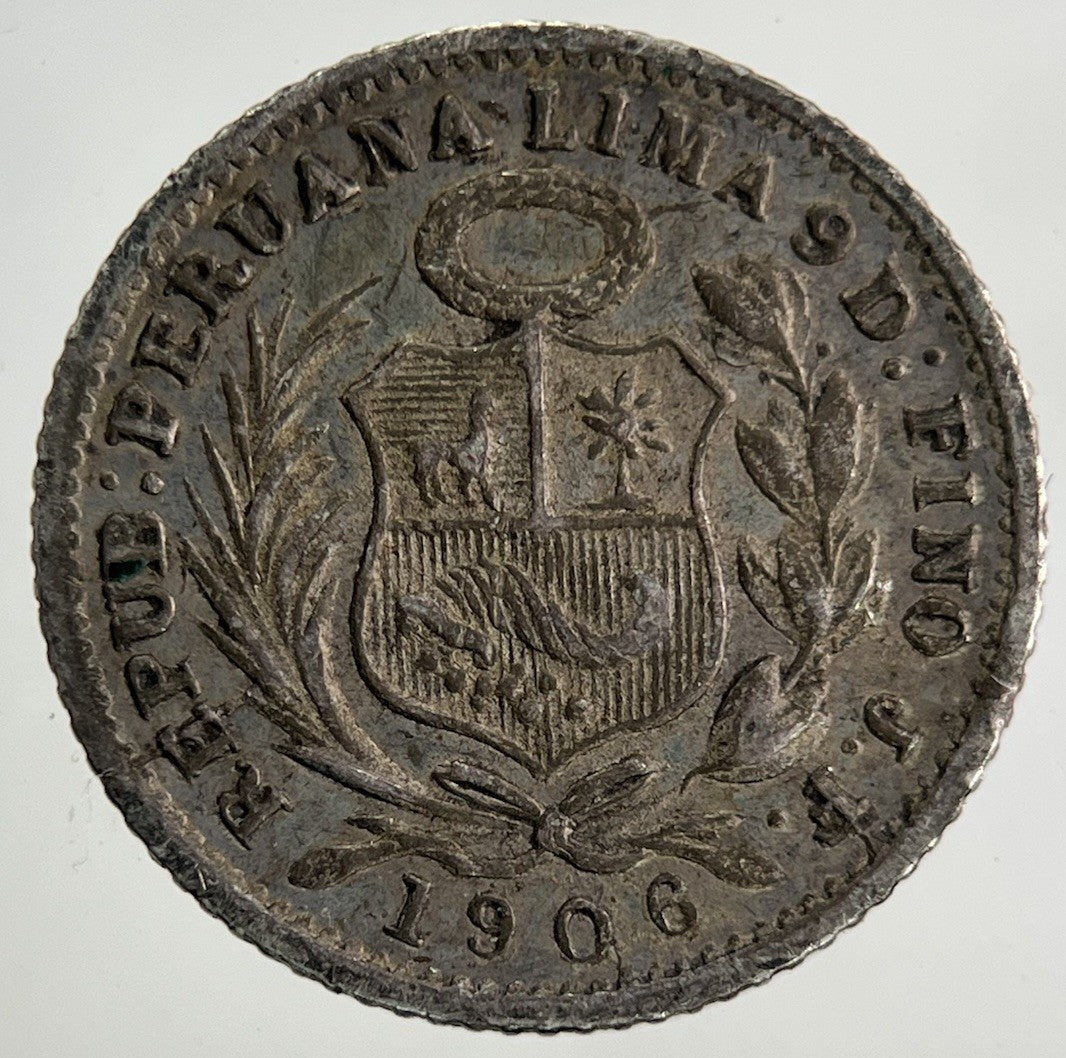 1906 Peru 1/2 Half Dino Silver Coin | Fine Collectable Grade