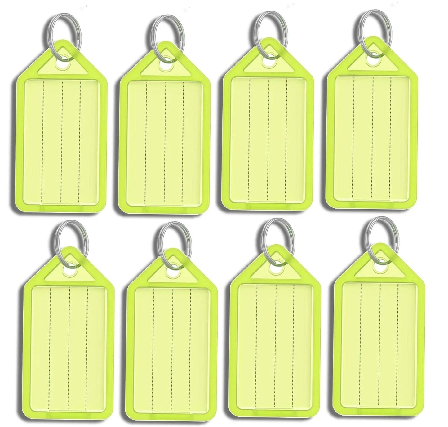 8 x Clear Yellow Plastic Key - Ring ID Tags Name Label Key Fob Tag - UK Stock