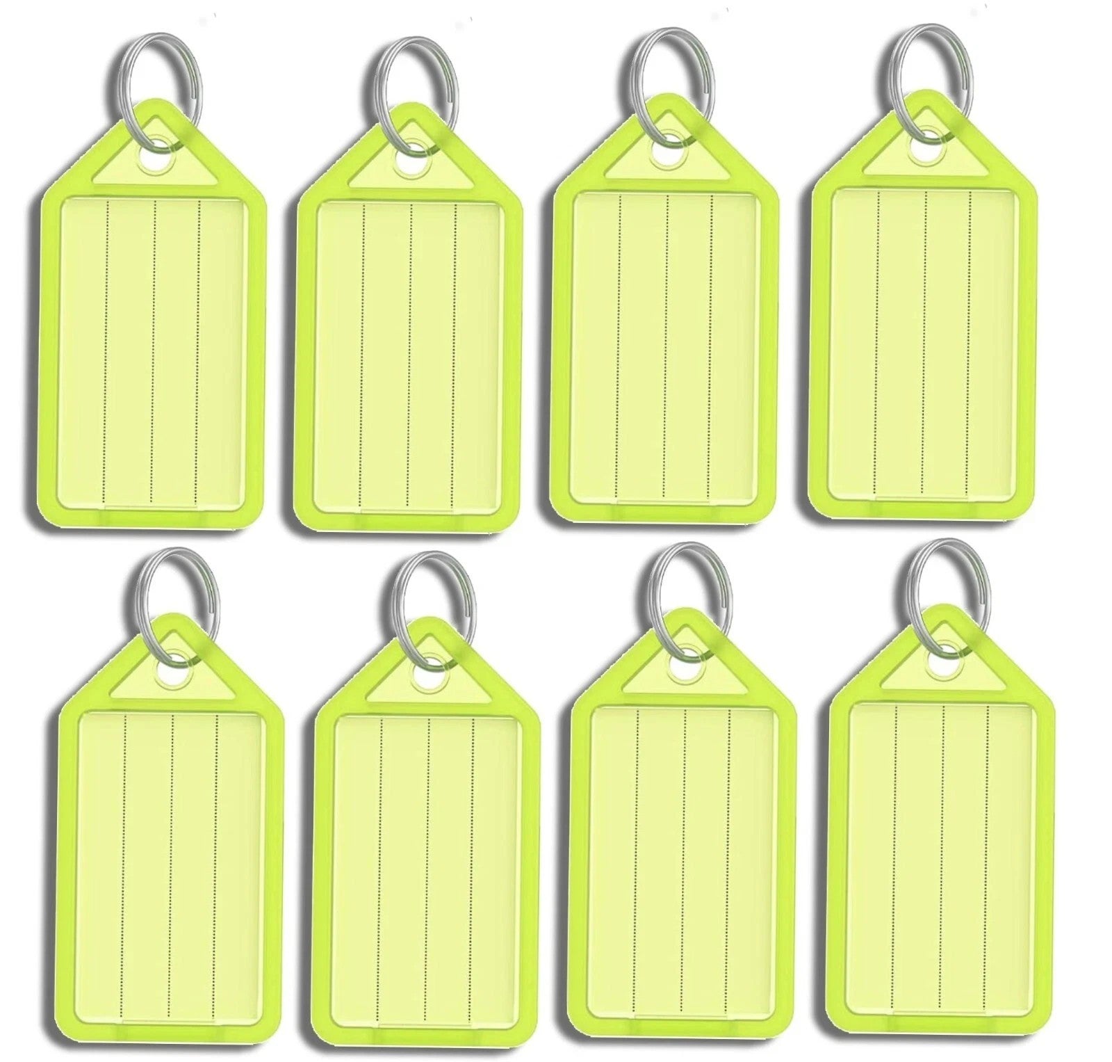 8 x Clear Yellow Plastic Key - Ring ID Tags Name Label Key Fob Tag - UK Stock