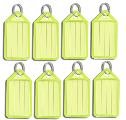 8 x Clear Yellow Plastic Key - Ring ID Tags Name Label Key Fob Tag - UK Stock