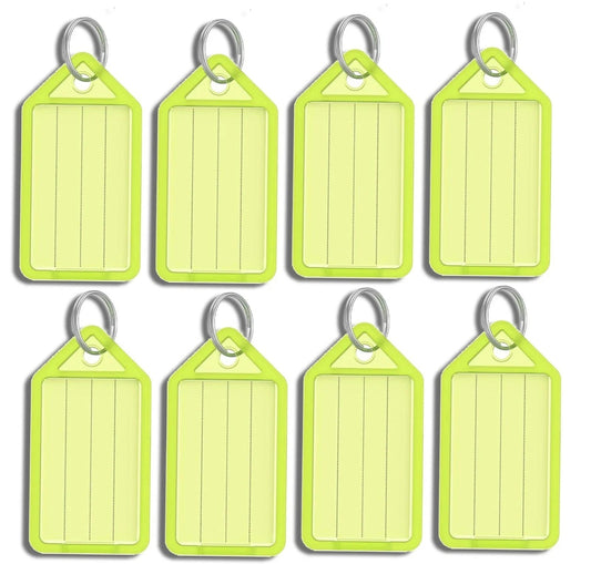 8 x Clear Yellow Plastic Key - Ring ID Tags Name Label Key Fob Tag - UK Stock
