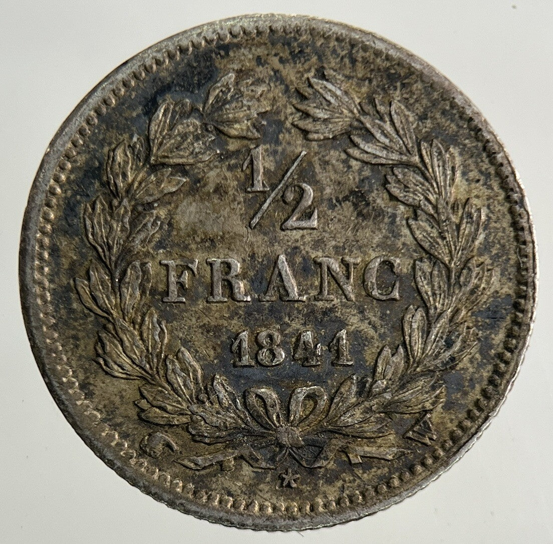 1841 France 1/2 Half Franc Silver Coin | Very High Grade