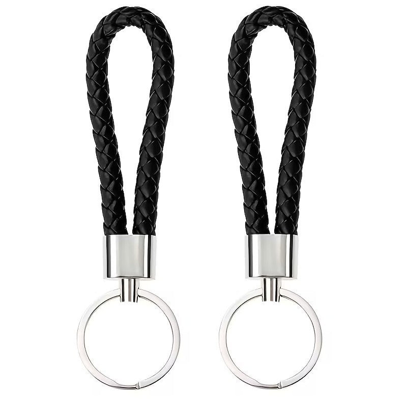 2 x Black Keyring Leather Belt Loop Keychain Fob Holder Clip Hook Dangler UK