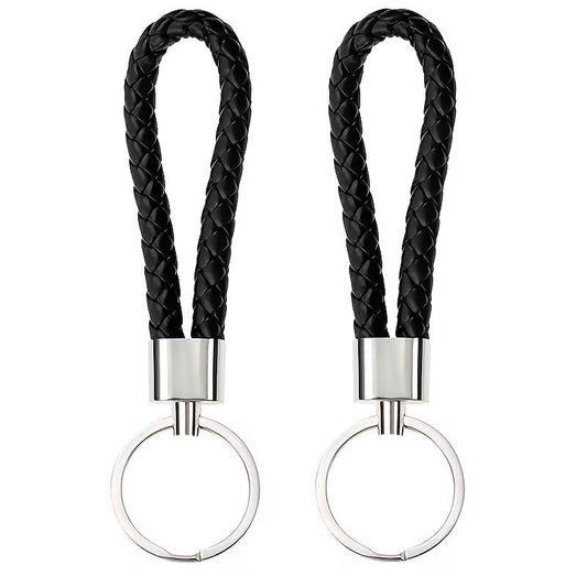2 x Black Keyring Leather Belt Loop Keychain Fob Holder Clip Hook Dangler UK