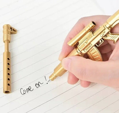 Assault Rifle Gold Gun Shaped Gel Ink Pen Keyring Premium Keychain Gift UK
