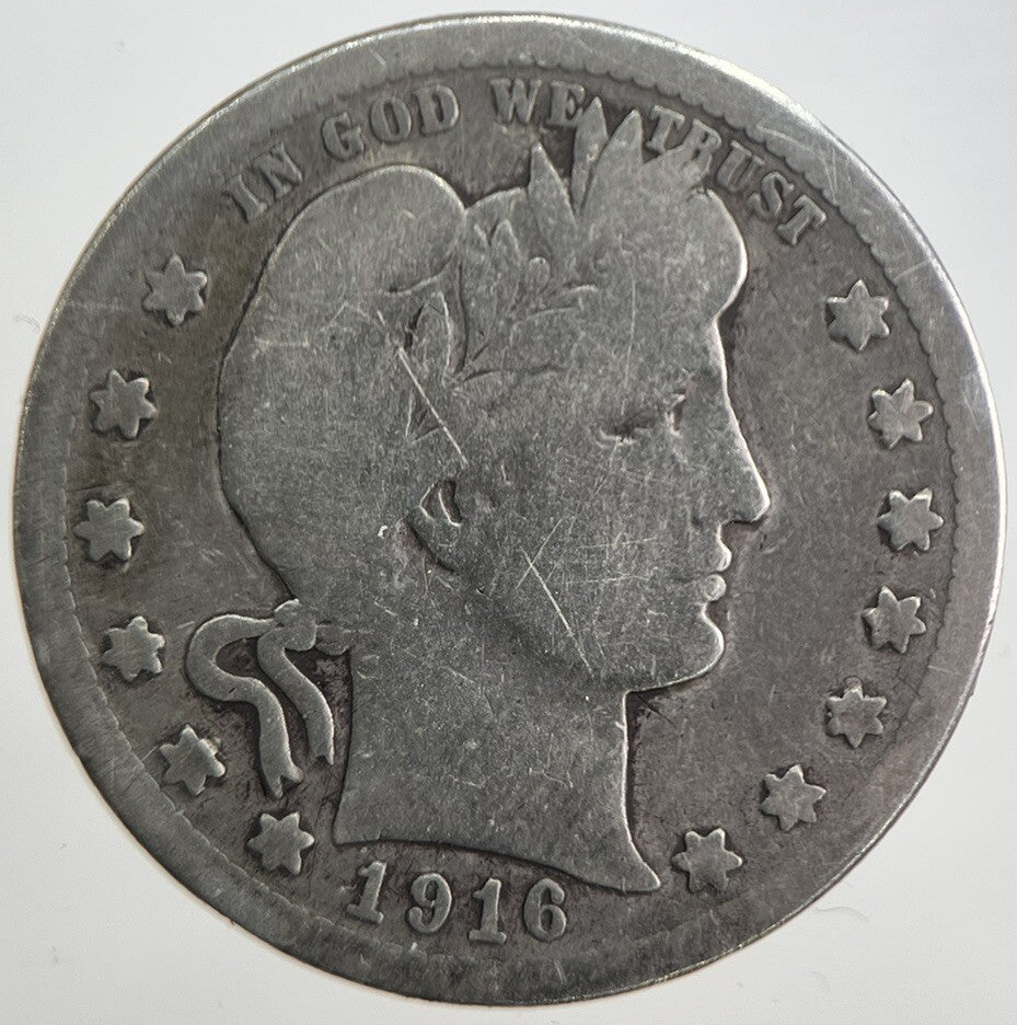 1916 - D US USA Barber Quarter Silver Coin | Collectable Grade