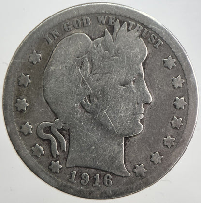 1916 - D US USA Barber Quarter Silver Coin | Collectable Grade
