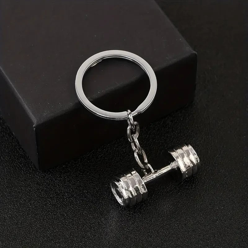 Metal Gym Dumbbell Shaped Keyring Premium Keychain Gift UK