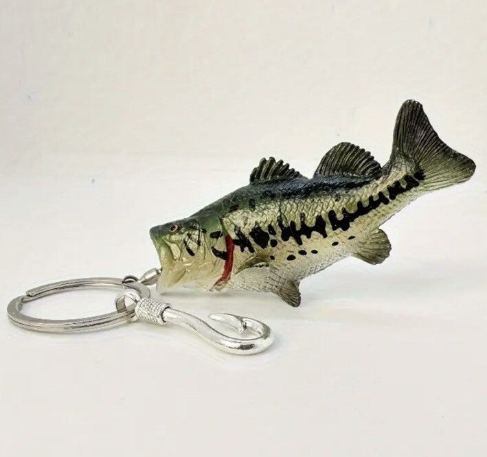 Mini Bass Fish Fishing Shaped Keyring Premium Keychain Gift UK