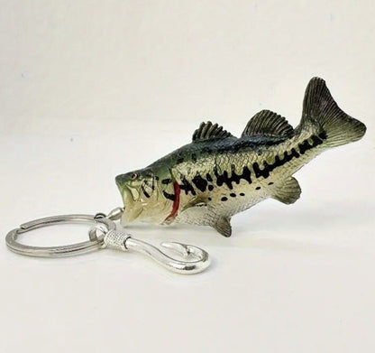Mini Bass Fish Fishing Shaped Keyring Premium Keychain Gift UK