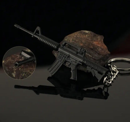 Metal Black Assault Rifle Shaped Keyring Premium Keychain Gift UK