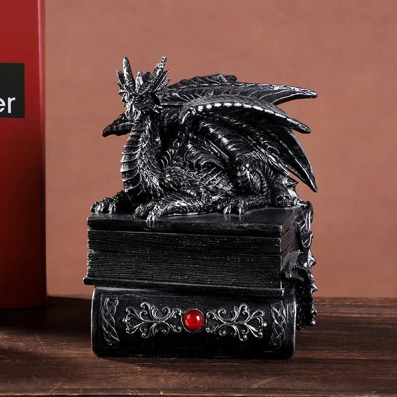 Medieval Black Dragon Jewellery / Money Box Resin Statue Home Sculpture Gift UK