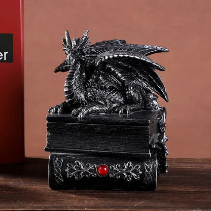 Medieval Black Dragon Jewellery / Money Box Resin Statue Home Sculpture Gift UK