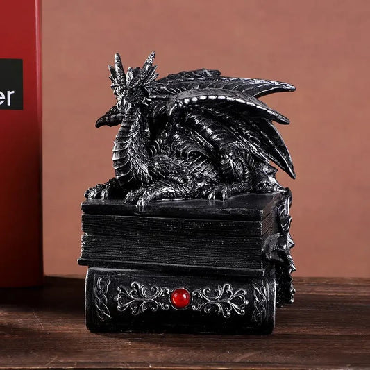 Medieval Black Dragon Jewellery / Money Box Resin Statue Home Sculpture Gift UK