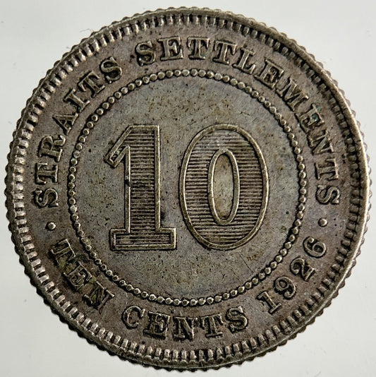 1926 Straits Settlements 10 Cents Silver Coin | Fine Collectable Grade