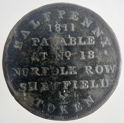 1811 Norfolk Row Sheffield Half - Penny Token Coin | Collectable Grade | a6824
