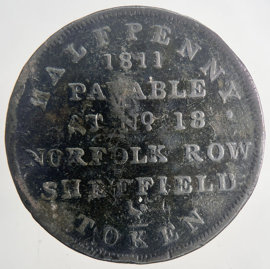 1811 Norfolk Row Sheffield Half - Penny Token Coin | Collectable Grade | a6824