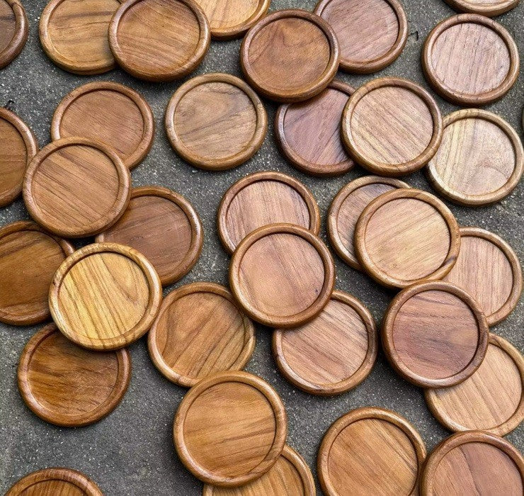 1 x Wooden Carved Round Shaped Coaster Tabletop Coffee Drink Rustic Tray