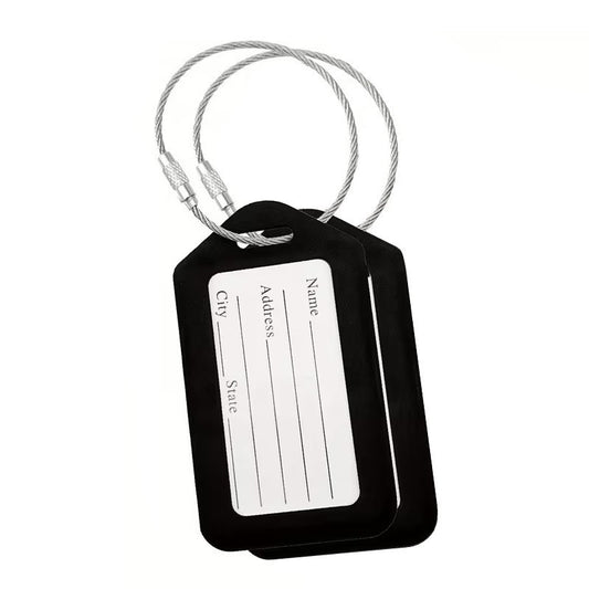 2 x Travel Luggage Black Address Label Identifier Tags Heavy Duty Keychain Lock