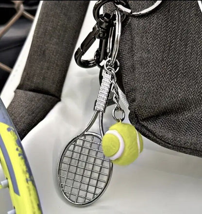Mini Tennis Racket & Ball Shaped Keyring Premium Keychain Gift UK
