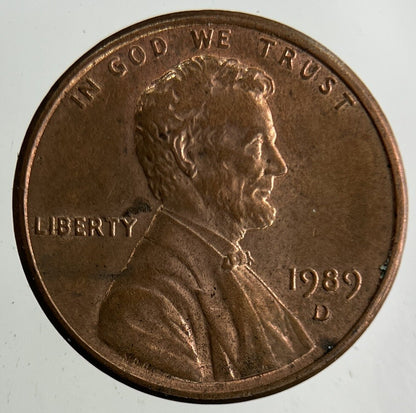 1989 - D US USA Lincoln One Cent Coin | Fine Collectable Grade