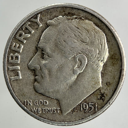 1951 US USA Roosevelt One Dime Silver Coin | Collectable Grade