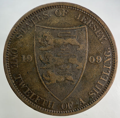 1909 Jersey 1/12 One Twelfth Of A Shilling Coin | Collectable Grade