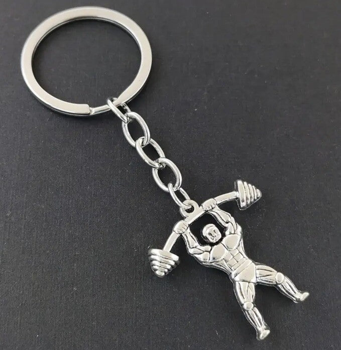 Mini Metal Bodybuilder Strong Man Gym Weights Keyring Premium Keychain Gift UK